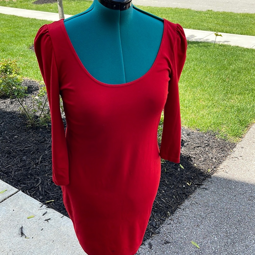 Red Puffed Sleeve Dress